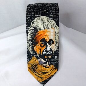 FRATELLO ALBERT EINSTIEN Mens Necktie Black‎ Print Handmade Tie 58"x3.5"